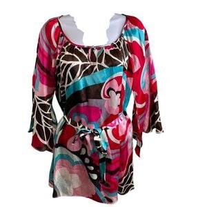 Dutch Items Shanghai Women's Multicolor MCM Bell Sleeve Flowy Blouse Size‎ 38/8